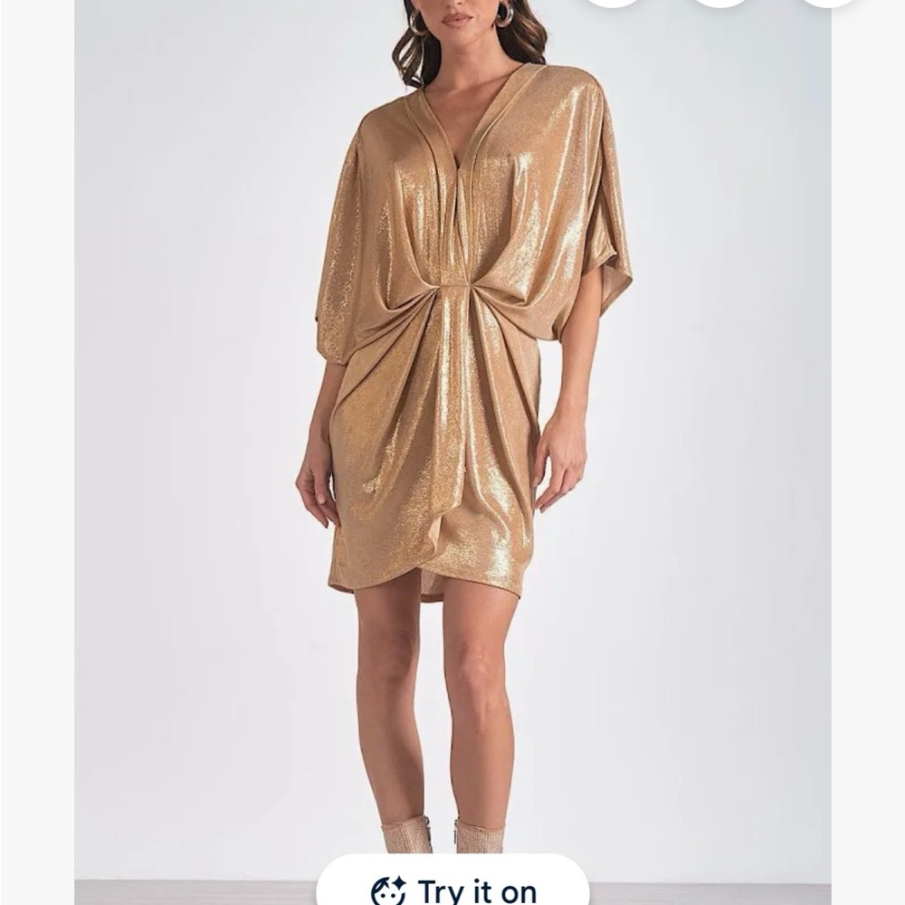 Gold Shimmer Draped Cocktail Dress
